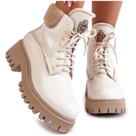 PL5 Botas femininas de couro Trappers bege claro Vergo PL5 Botas femininas de couro Trappers bege claro Vergo