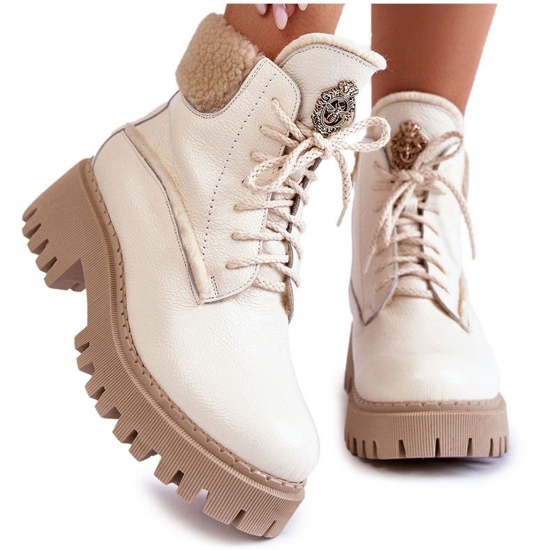 PL5 Botas femininas de couro Trappers bege claro Vergo