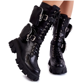 PG2 Botas femininas com cadarço com rins Black Mirrano preto
