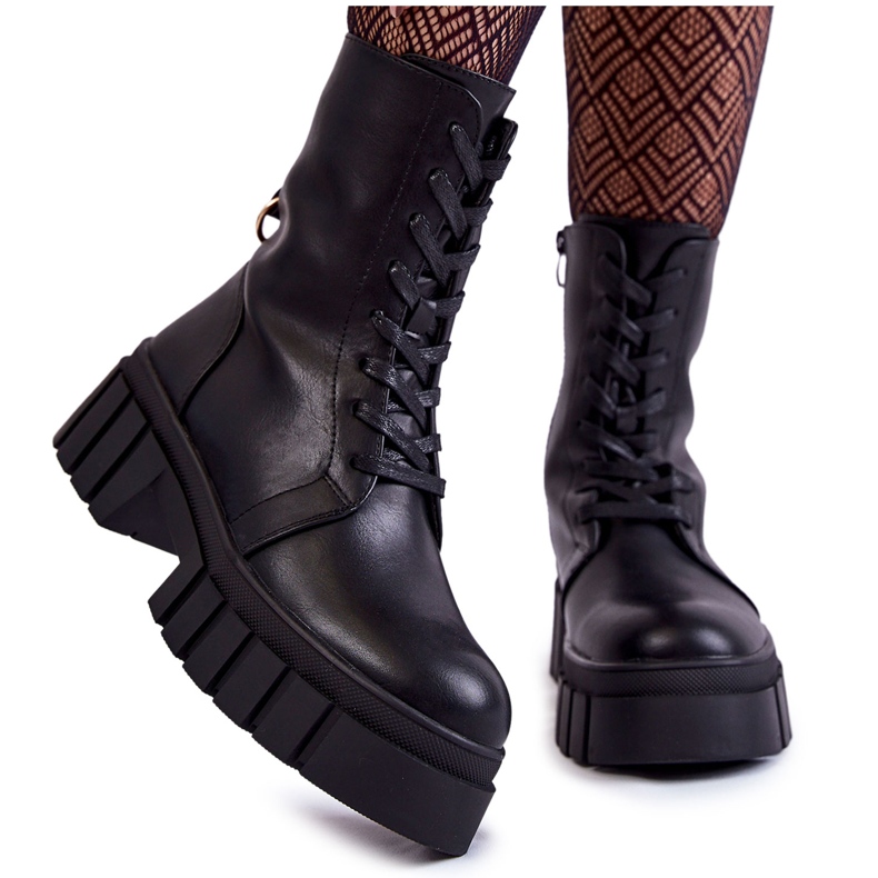 Sergio Leone Botas quentes de couro na plataforma Telisa preta preto