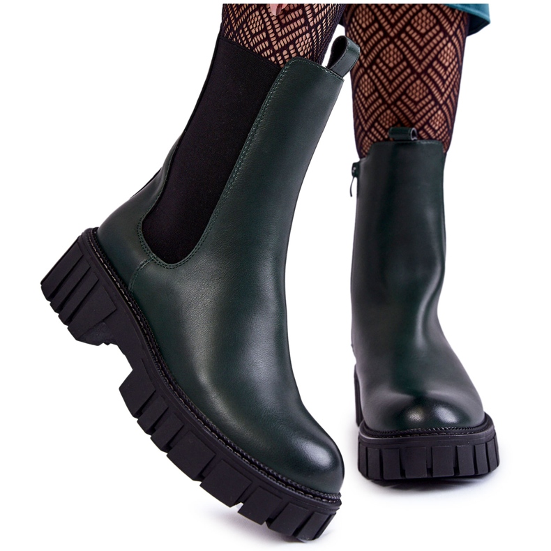 Sergio Leone Botas femininas de couro na plataforma Green Bente verde