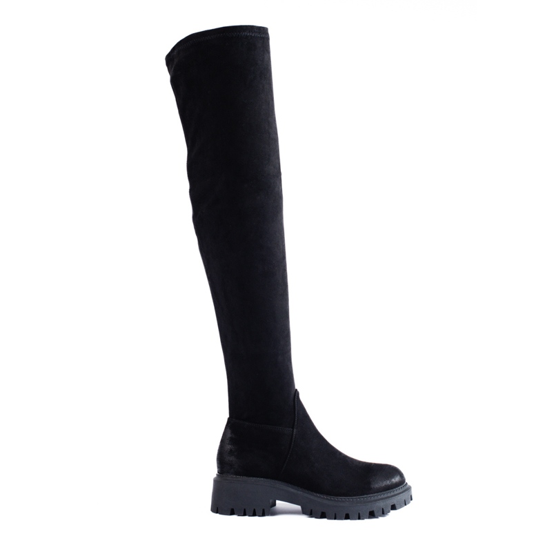 Botas de cano alto Shelovet de mulher com salto plano preto Botas de cano alto Shelovet de mulher com salto plano preto