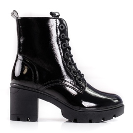 Botas femininas lacadas de trabalho com salto alto preto Botas femininas lacadas de trabalho com salto alto preto