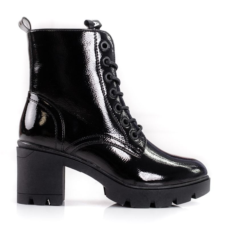 Botas femininas lacadas de trabalho com salto alto preto