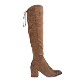 Botas Shelovet femininas elegantes feitas de camurça ecológica marrom