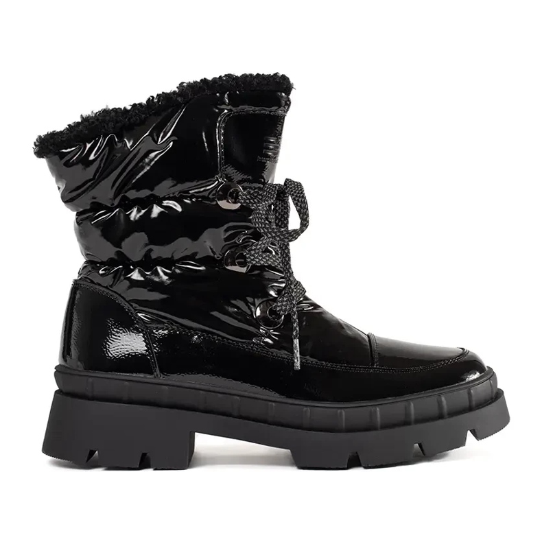 Botas de neve pretas de mulher com pelo preto