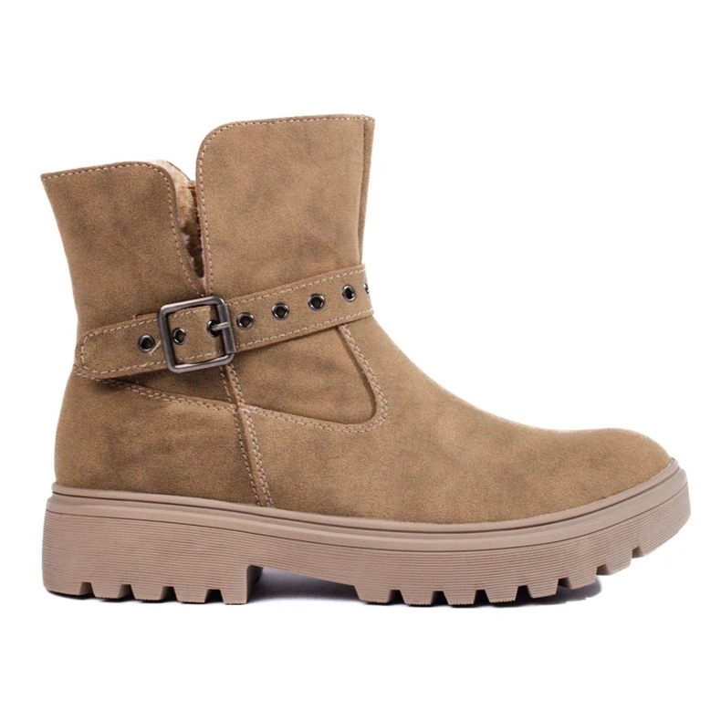 Botins femininos bege em camurça ecológica