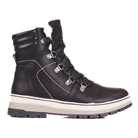 Botas de caminhada femininas negras com isolamento preto