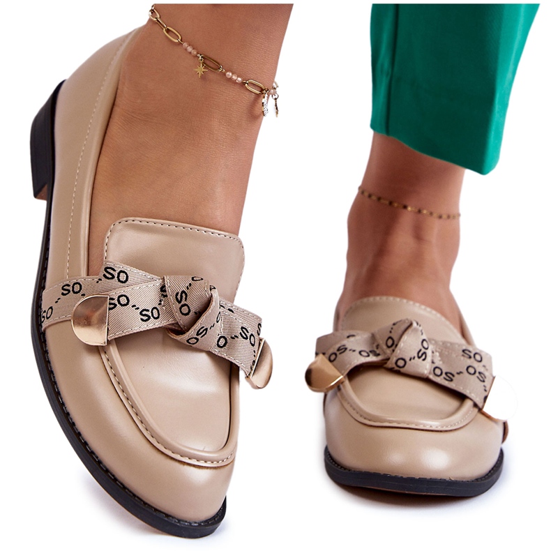 WS1 Mocassins femininos de couro com laço bege Dayes