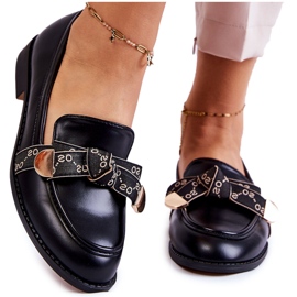 WS1 Mocassins femininos de couro com laço preto Dayes