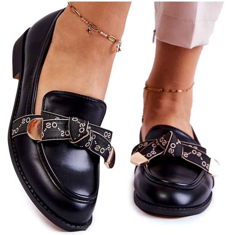 WS1 Mocassins femininos de couro com laço preto Dayes