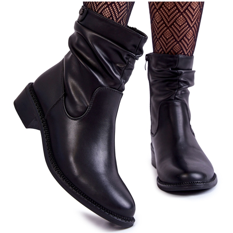 Sergio Leone Botas Femininas de Salto Baixo Amassado Preto Sersa