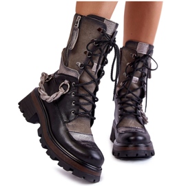 Botas de couro para trabalhadores Maciejka 05586-01 preto e cinza Botas de couro para trabalhadores Maciejka 05586-01 preto e cinza