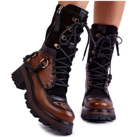 Botas de couro para trabalhadores Maciejka 05586-29 marrom e preto castanho
