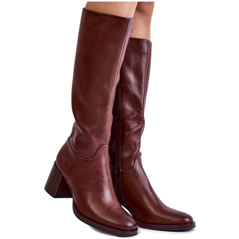 Sergio Leone Botas de couro femininas com salto Bremo marrom castanho Sergio Leone Botas de couro femininas com salto Bremo marrom castanho