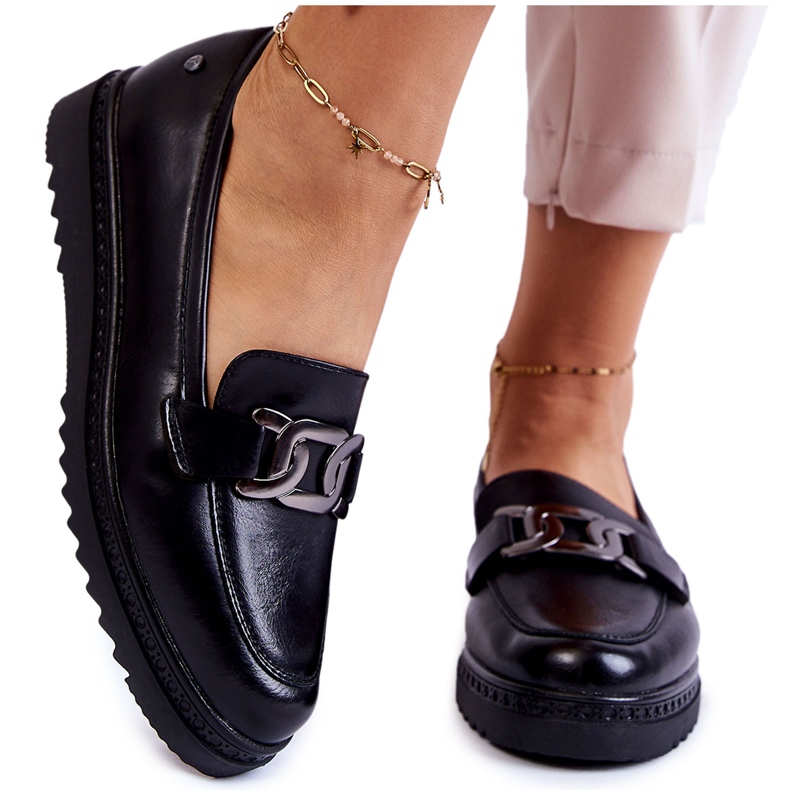 Vinceza Mocassins de couro na plataforma Black Abisso preto