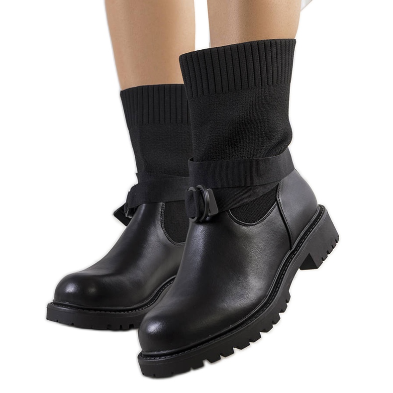 Botas pretas com cabedal Ricky flexível preto