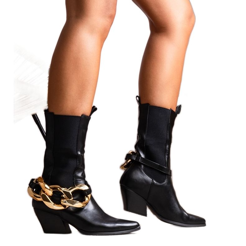 Botas de cowboy pretas com correntes de Nash preto
