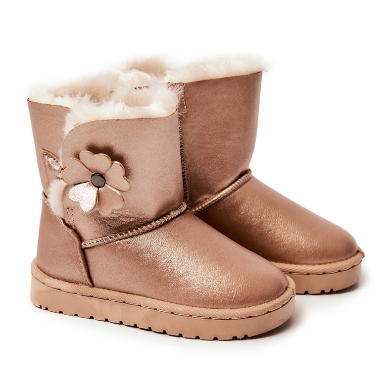 FR1 Botas de neve infantil Golden Bianca com flor dourado