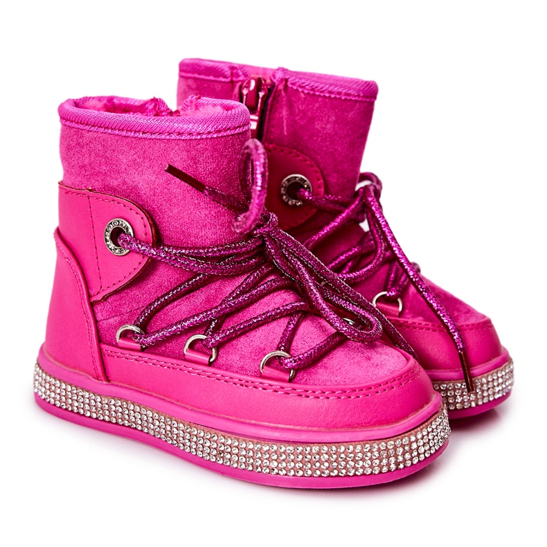FR1 Botas de neve infantis com zircônia cúbica Wellma fúcsia rosa