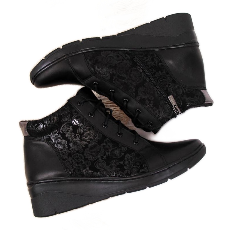 Botas de couro com salto de cunha Helios W H537 preto Botas de couro com salto de cunha Helios W H537 preto