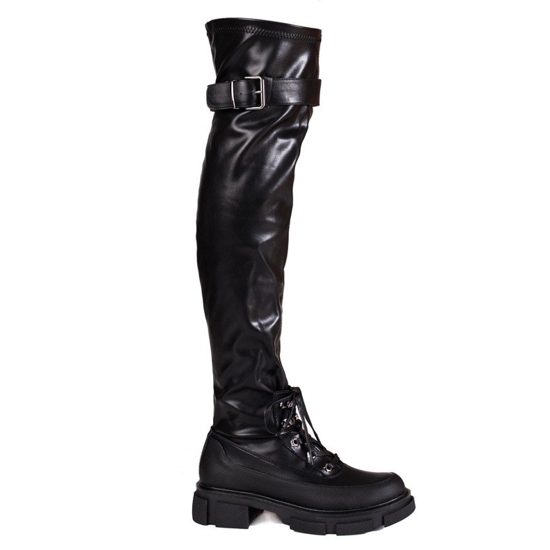 Botas femininas de couro ecológico Shelovet preto