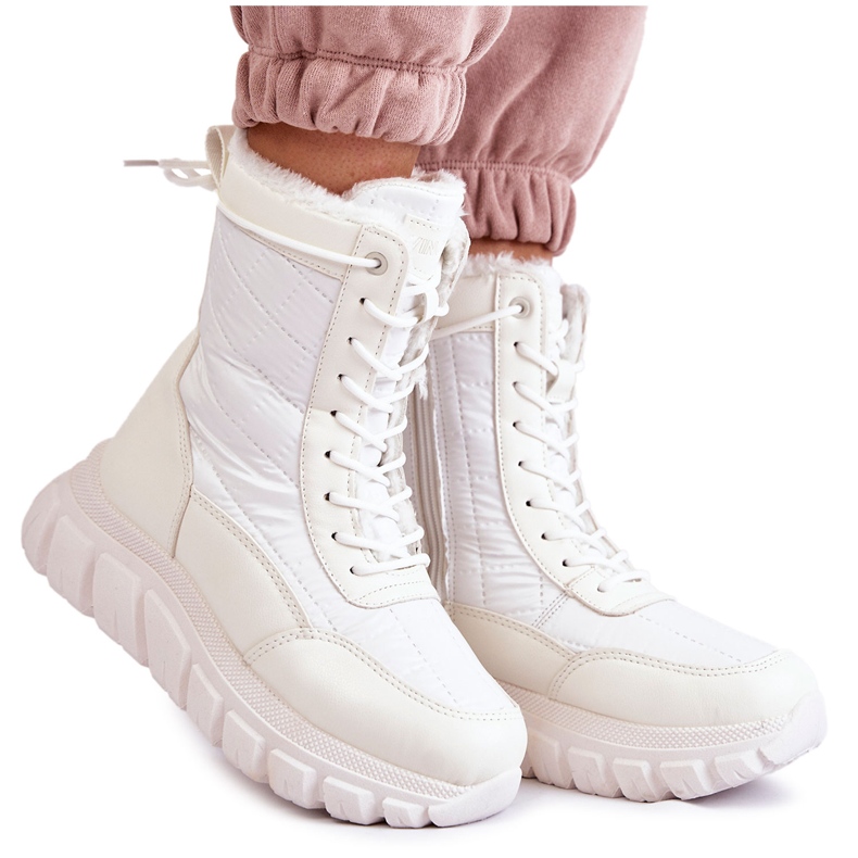 Vinceza Botas de neve femininas com cadarço na plataforma branca e bege Anubi branco Vinceza Botas de neve femininas com cadarço na plataforma branca e bege Anubi branco