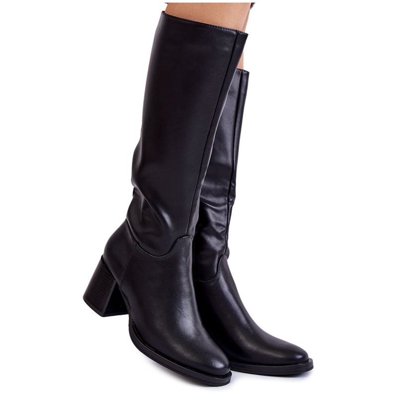Sergio Leone Botas de couro femininas com salto preto Bremo