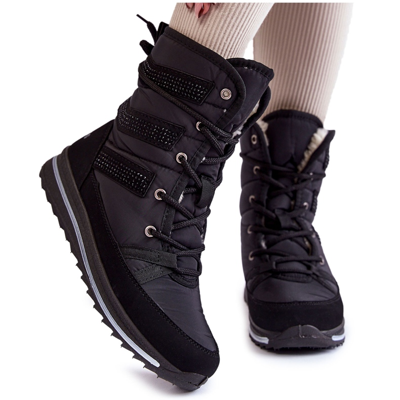Botas de neve femininas com cadarço Progress PROGJ-22-134 preta preto Botas de neve femininas com cadarço Progress PROGJ-22-134 preta preto
