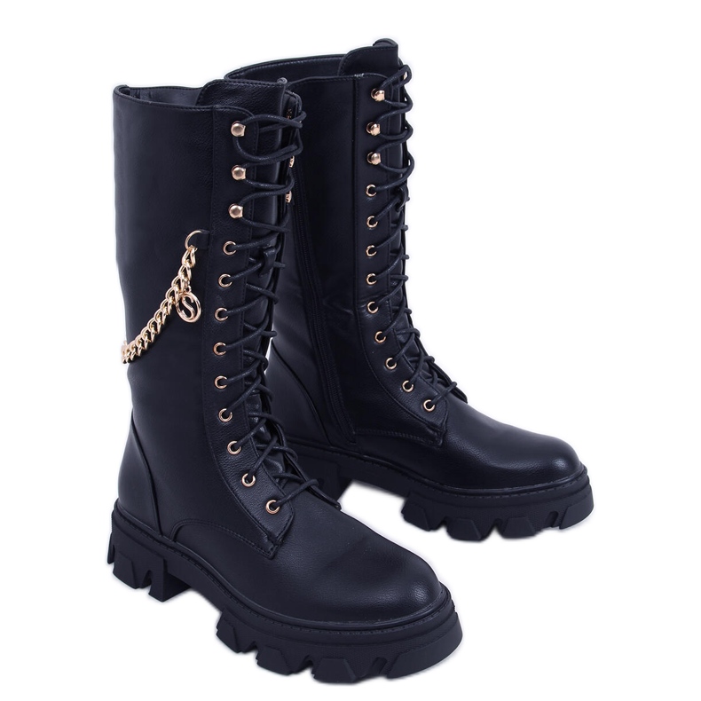 BM Botas de equitação femininas com corrente Totah Black preto BM Botas de equitação femininas com corrente Totah Black preto