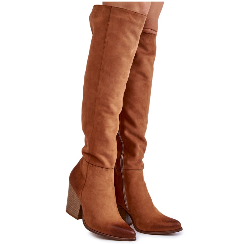 Lewski Shoes Botas femininas de couro com coxa alta Lewski 2833 Camel castanho