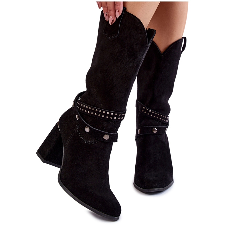 Lewski Shoes Botas femininas de salto alto de camurça sapatos Lewski 2934 / B preto