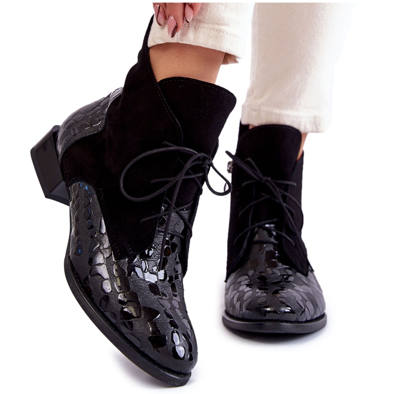 Botas de couro com salto plano Maciejka 2878J-01 preta preto Botas de couro com salto plano Maciejka 2878J-01 preta preto