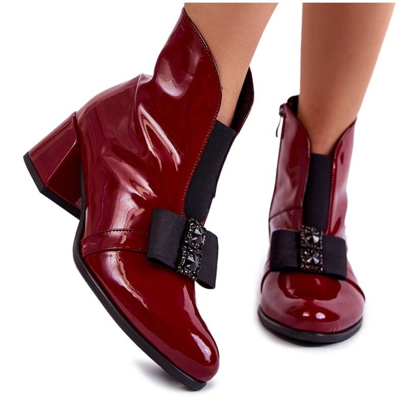 PA2 Botas Lacadas de Salto Alto com um Laço Decorativo Borgonha Hallie vermelho multicolorido