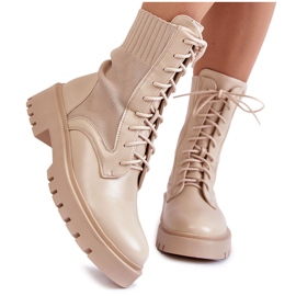 PA1 Meias de couro Botas com cadarço Bege claro Riston