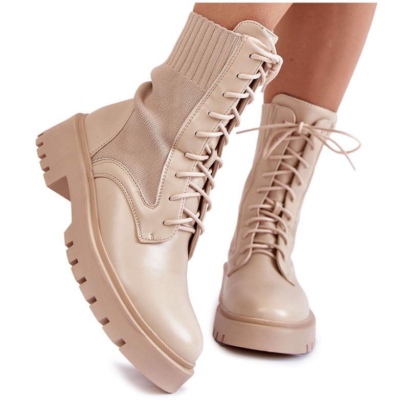 PA1 Meias de couro Botas com cadarço Bege claro Riston