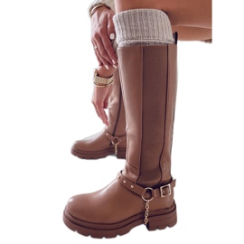 BM Botas de montaria femininas Yuna Camel marrom