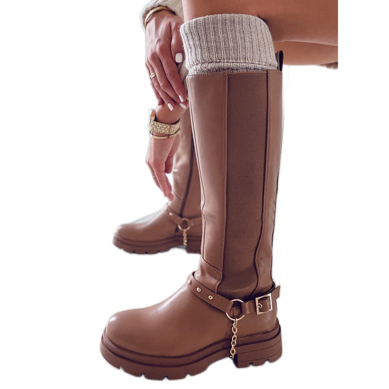 BM Botas de montaria femininas Yuna Camel castanho