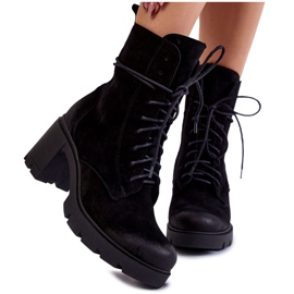 PL5 Botas femininas de camurça com salto alto preto Rea PL5 Botas femininas de camurça com salto alto preto Rea