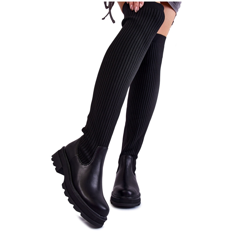 PA1 Botas femininas sobre o joelho Glorie Black preto