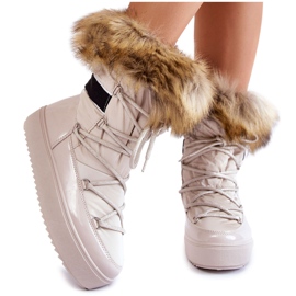 Botas de neve femininas Shannon bege com cadarço e pele Botas de neve femininas Shannon bege com cadarço e pele