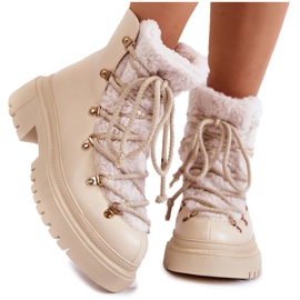 PS1 Botas Quentes de Couro Bege Claro Arisa