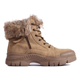 Botas de caminhada de senhora castanhas com pelo bege