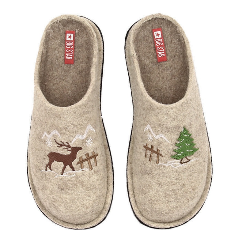 Chinelos de casa femininos feitos de lã feltro bege Big Star KK276016