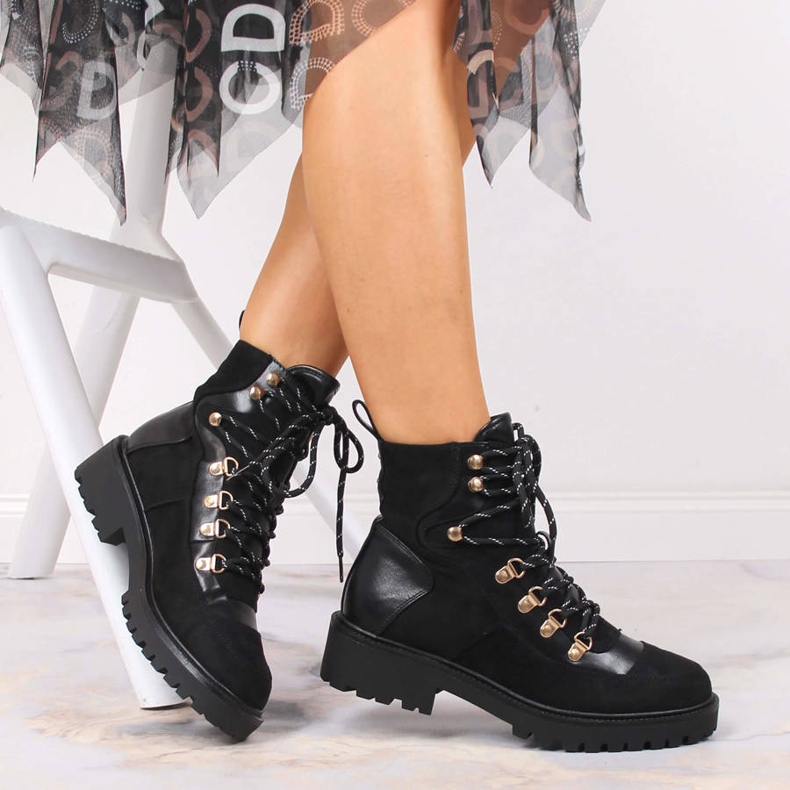 Botas quentes de mulher eVento pretas com atacadores preto