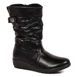 Botas femininas confortáveis, enrugadas e isoladas pretas Sabatina preto Botas femininas confortáveis, enrugadas e isoladas pretas Sabatina preto