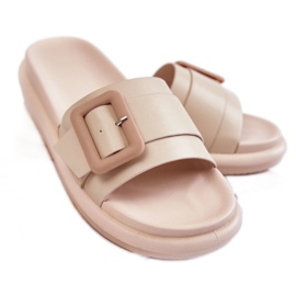 PA1 Chinelos femininos de couro com fivela bege Devia