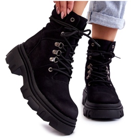 Botas quentes de couro com cadarço pretas Merisha preto