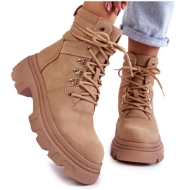Botas de couro quentes com cadarço bege Merisha
