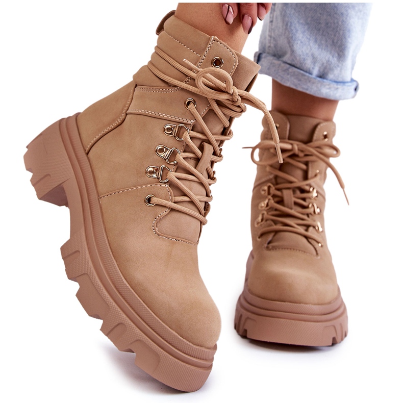 Botas de couro quentes com cadarço bege Merisha